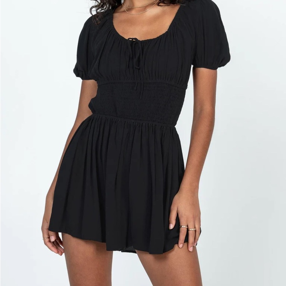 NWT Princess Polly Black Short Sleeve Shirred Open Back Romper